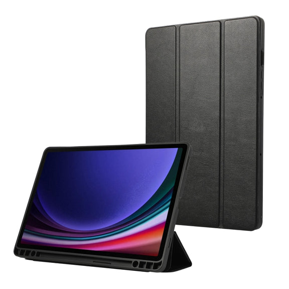 For Samsung Galaxy Tab  S10 FE / S9 FE 3-Fold Pure Color TPU Leather Tablet Case with Pen Slot(Black)