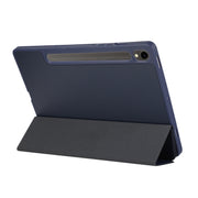 For Samsung Galaxy Tab  S10 FE / S9 FE 3-Fold Pure Color TPU Leather Tablet Case with Pen Slot(Dark Blue)