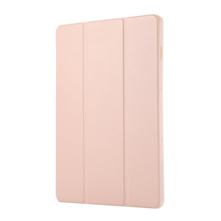 For Samsung Galaxy Tab  S10 FE / S9 FE 3-Fold Pure Color TPU Leather Tablet Case with Pen Slot(Pink)