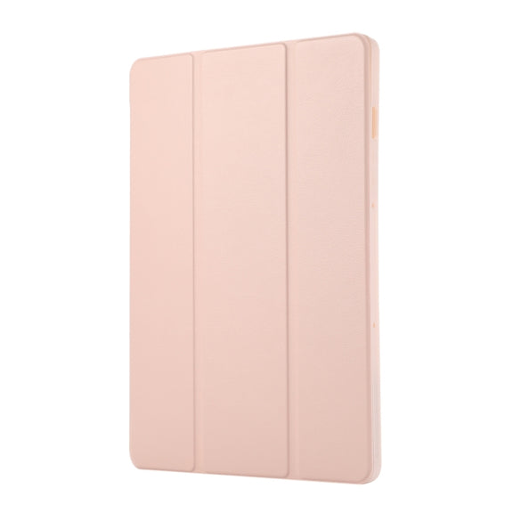 For Samsung Galaxy Tab  S10 FE / S9 FE 3-Fold Pure Color TPU Leather Tablet Case with Pen Slot(Pink)