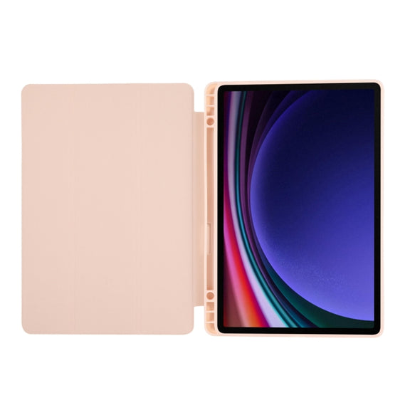 For Samsung Galaxy Tab  S10 FE / S9 FE 3-Fold Pure Color TPU Leather Tablet Case with Pen Slot(Pink)