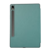 For Samsung Galaxy Tab S9 3-Fold Pure Color TPU Leather Tablet Case with Pen Slot(Dark Green)