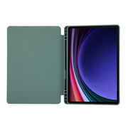 For Samsung Galaxy Tab S9 3-Fold Pure Color TPU Leather Tablet Case with Pen Slot(Dark Green)