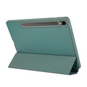 For Samsung Galaxy Tab S9 3-Fold Pure Color TPU Leather Tablet Case with Pen Slot(Dark Green)