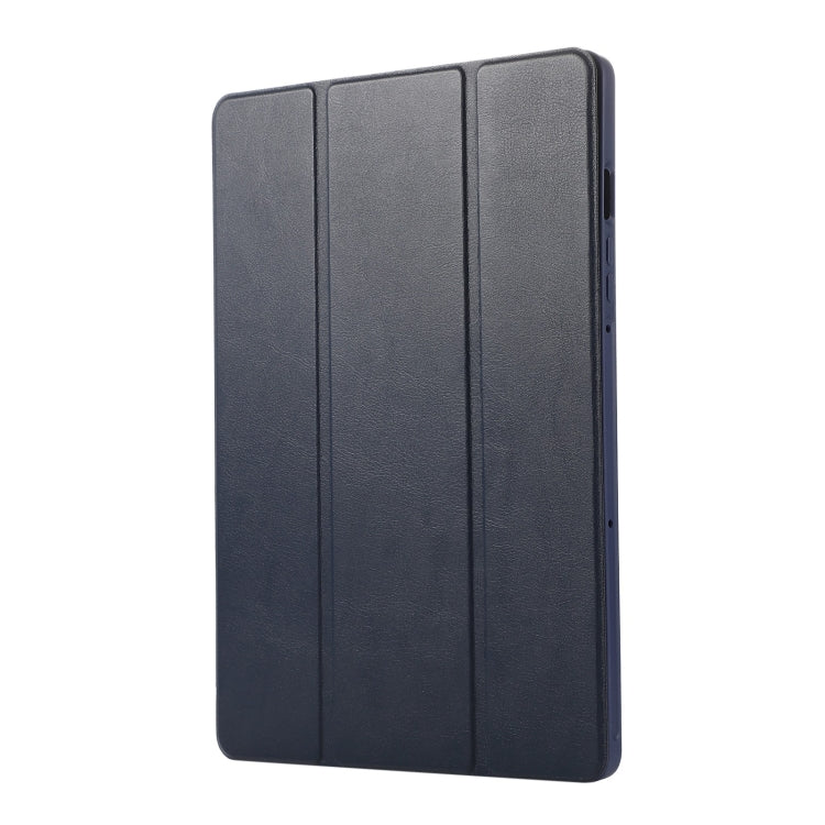 For Samsung Galaxy Tab S10 FE /  S9 3-Fold Pure Color TPU Leather Tablet Case with Pen Slot(Dark Blue)