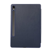 For Samsung Galaxy Tab S10 FE /  S9 3-Fold Pure Color TPU Leather Tablet Case with Pen Slot(Dark Blue)