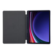 For Samsung Galaxy Tab S10 FE /  S9 3-Fold Pure Color TPU Leather Tablet Case with Pen Slot(Dark Blue)
