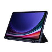 For Samsung Galaxy Tab S10 FE /  S9 3-Fold Pure Color TPU Leather Tablet Case with Pen Slot(Dark Blue)