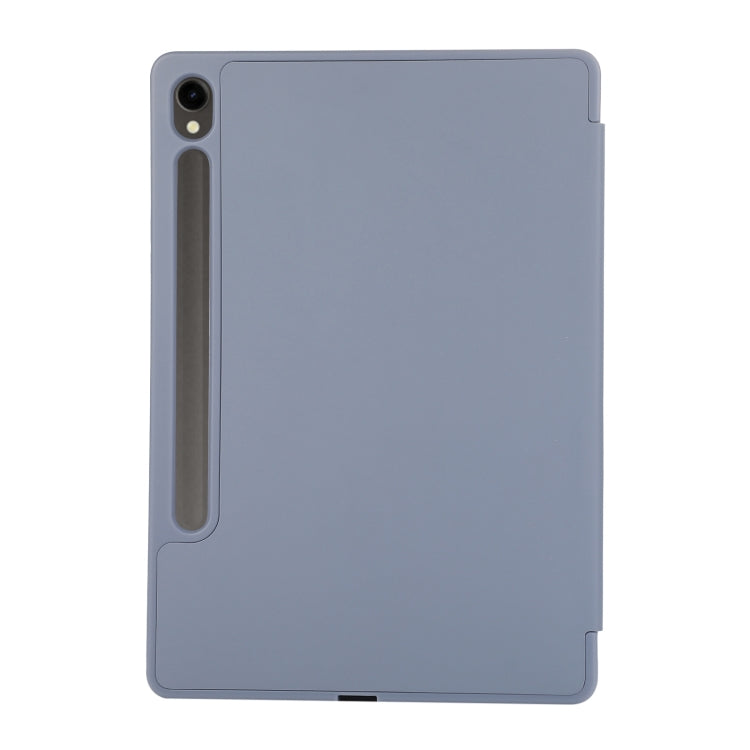 For Samsung Galaxy Tab S9 3-Fold Pure Color TPU Leather Tablet Case with Pen Slot(Lavender)