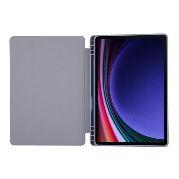 For Samsung Galaxy Tab S9 3-Fold Pure Color TPU Leather Tablet Case with Pen Slot(Lavender)