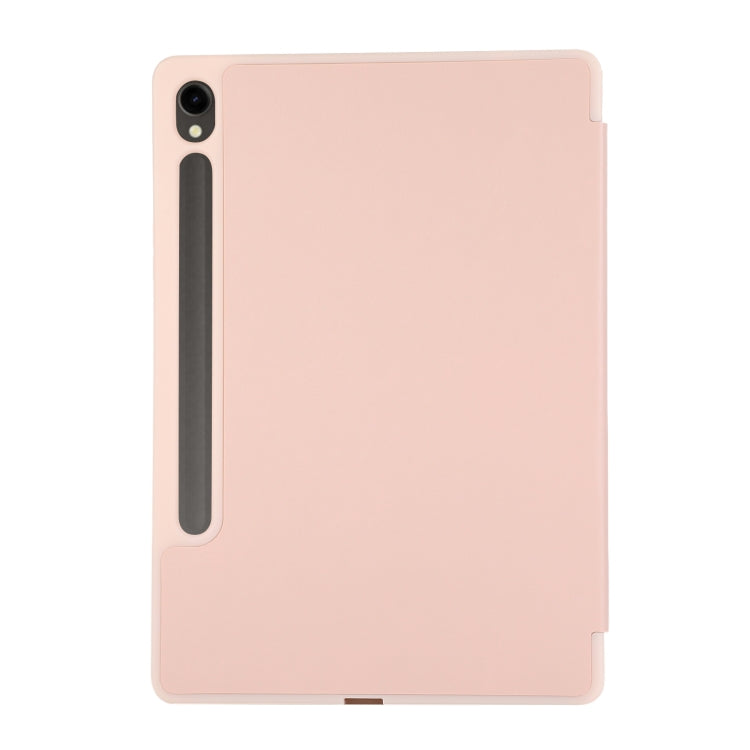 For Samsung Galaxy Tab S10 FE /  S9 3-Fold Pure Color TPU Leather Tablet Case with Pen Slot(Pink)