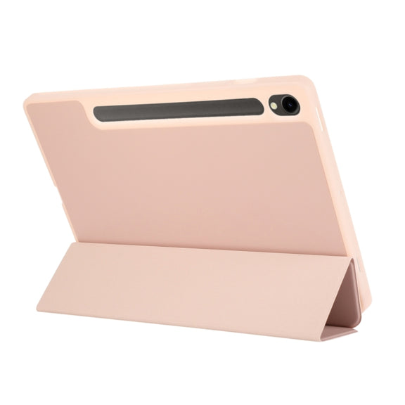 For Samsung Galaxy Tab S10 FE /  S9 3-Fold Pure Color TPU Leather Tablet Case with Pen Slot(Pink)