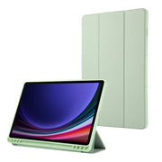 For Samsung Galaxy Tab S9 3-Fold Pure Color TPU Leather Tablet Case with Pen Slot(Green)