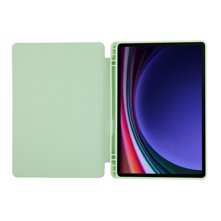 For Samsung Galaxy Tab S9 3-Fold Pure Color TPU Leather Tablet Case with Pen Slot(Green)