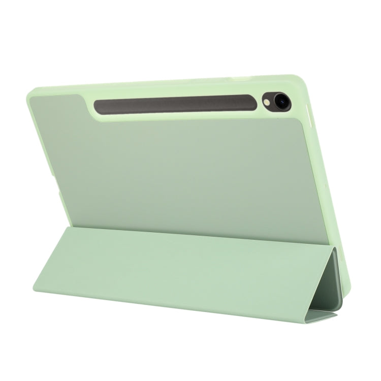For Samsung Galaxy Tab S9 3-Fold Pure Color TPU Leather Tablet Case with Pen Slot(Green)