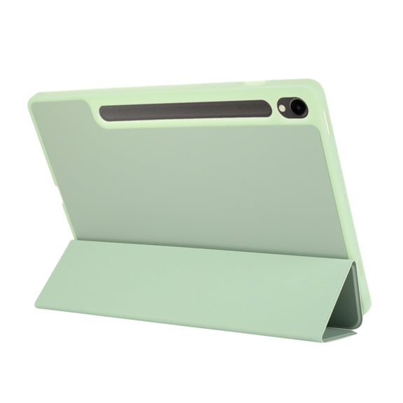 For Samsung Galaxy Tab S9 3-Fold Pure Color TPU Leather Tablet Case with Pen Slot(Green)