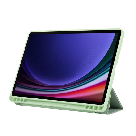 For Samsung Galaxy Tab S9 3-Fold Pure Color TPU Leather Tablet Case with Pen Slot(Green)