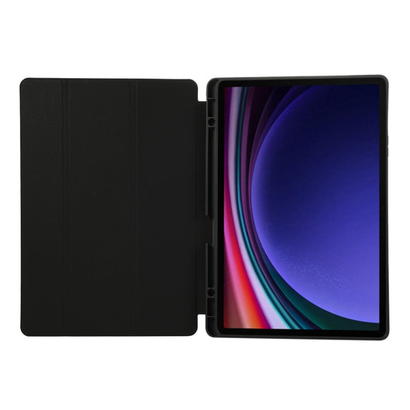 For Samsung Galaxy Tab S9+ 3-Fold Pure Color TPU Leather Tablet Case with Pen Slot(Black)