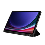 For Samsung Galaxy Tab S9+ 3-Fold Pure Color TPU Leather Tablet Case with Pen Slot(Black)