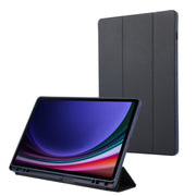 For Samsung Galaxy Tab S9+ 3-Fold Pure Color TPU Leather Tablet Case with Pen Slot(Dark Blue)