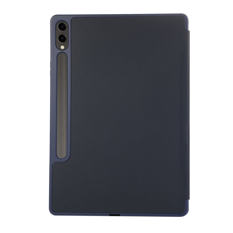 For Samsung Galaxy Tab S9+ 3-Fold Pure Color TPU Leather Tablet Case with Pen Slot(Dark Blue)