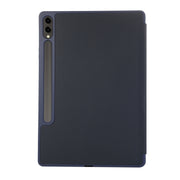 For Samsung Galaxy Tab S9+ 3-Fold Pure Color TPU Leather Tablet Case with Pen Slot(Dark Blue)