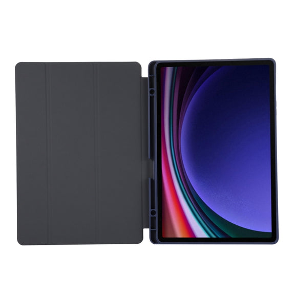 For Samsung Galaxy Tab S9+ 3-Fold Pure Color TPU Leather Tablet Case with Pen Slot(Dark Blue)
