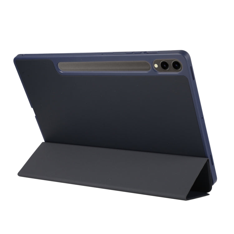 For Samsung Galaxy Tab S9+ 3-Fold Pure Color TPU Leather Tablet Case with Pen Slot(Dark Blue)