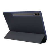 For Samsung Galaxy Tab S9+ 3-Fold Pure Color TPU Leather Tablet Case with Pen Slot(Dark Blue)