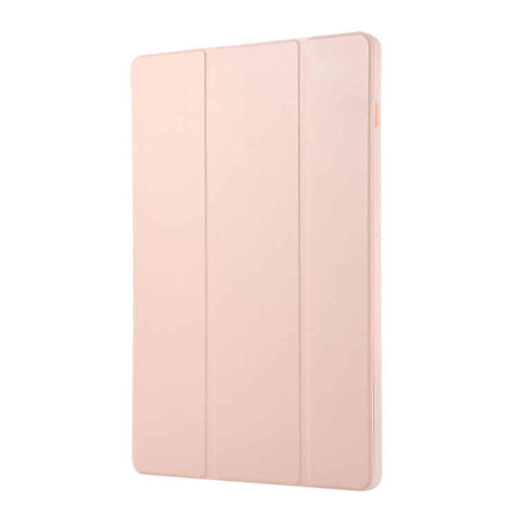 For Samsung Galaxy Tab S9+ 3-Fold Pure Color TPU Leather Tablet Case with Pen Slot(Pink)