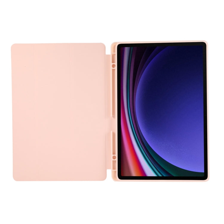For Samsung Galaxy Tab S9+ 3-Fold Pure Color TPU Leather Tablet Case with Pen Slot(Pink)