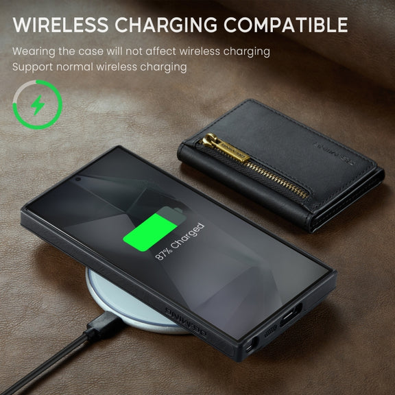 For Samsung Galaxy S24 Ultra 5G DG.MING M5 Series Zip RFID Multi Card Detachable Leather Phone Case(Black)