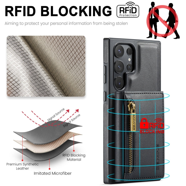 For Samsung Galaxy S24 Ultra 5G DG.MING M5 Series Zip RFID Multi Card Detachable Leather Phone Case(Black)