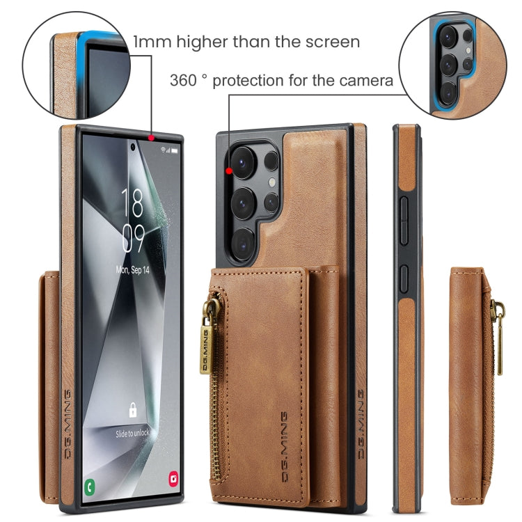 For Samsung Galaxy S24 Ultra 5G DG.MING M5 Series Zip RFID Multi Card Detachable Leather Phone Case(Brown)