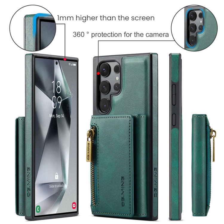 For Samsung Galaxy S24 Ultra 5G DG.MING M5 Series Zip RFID Multi Card Detachable Leather Phone Case(Green)