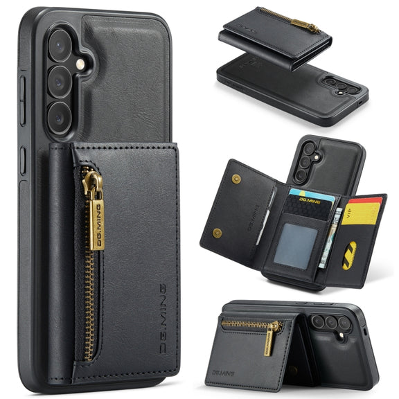 For Samsung Galaxy S24+ 5G DG.MING M5 Series Zip RFID Multi Card Detachable Leather Phone Case(Black)