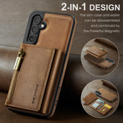 For Samsung Galaxy S24+ 5G DG.MING M5 Series Zip RFID Multi Card Detachable Leather Phone Case(Brown)