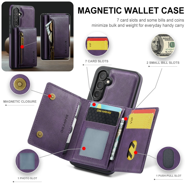 For Samsung Galaxy S24+ 5G DG.MING M5 Series Zip RFID Multi Card Detachable Leather Phone Case(Purple)