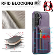 For Samsung Galaxy S24+ 5G DG.MING M5 Series Zip RFID Multi Card Detachable Leather Phone Case(Purple)