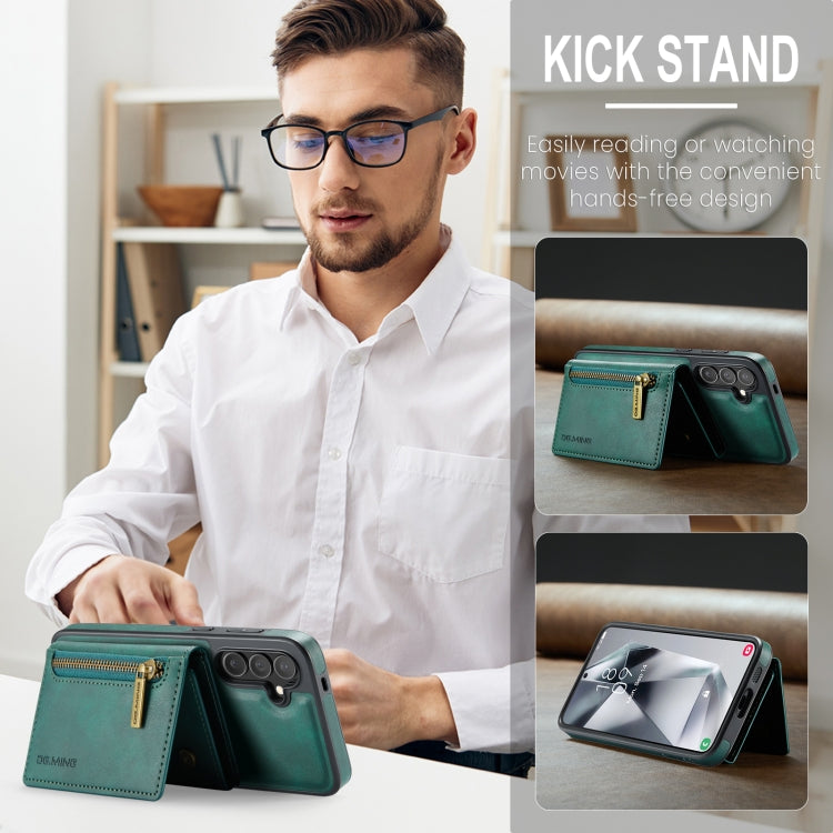 For Samsung Galaxy S24+ 5G DG.MING M5 Series Zip RFID Multi Card Detachable Leather Phone Case(Green)