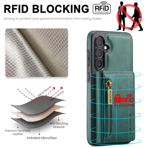 For Samsung Galaxy S24+ 5G DG.MING M5 Series Zip RFID Multi Card Detachable Leather Phone Case(Green)