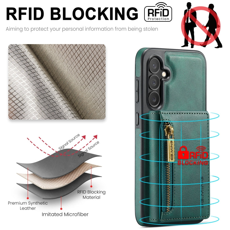 For Samsung Galaxy S24+ 5G DG.MING M5 Series Zip RFID Multi Card Detachable Leather Phone Case(Green)