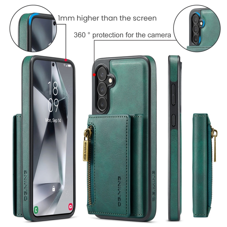 For Samsung Galaxy S24+ 5G DG.MING M5 Series Zip RFID Multi Card Detachable Leather Phone Case(Green)