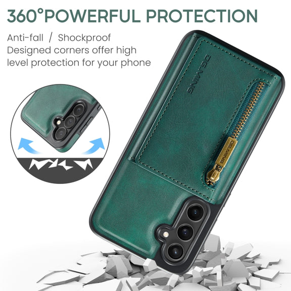For Samsung Galaxy S24+ 5G DG.MING M5 Series Zip RFID Multi Card Detachable Leather Phone Case(Green)