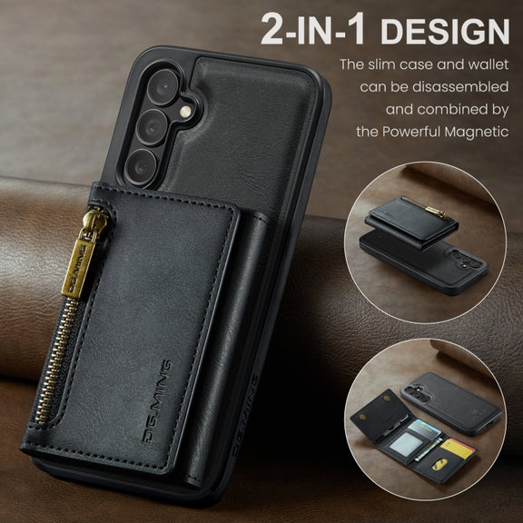For Samsung Galaxy S24 5G DG.MING M5 Series Zip RFID Multi Card Detachable Leather Phone Case(Black)