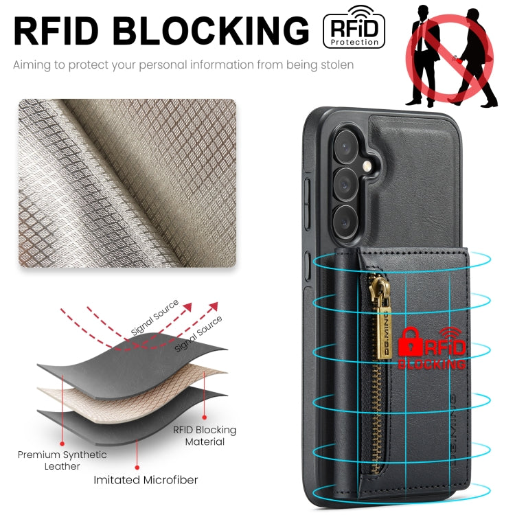 For Samsung Galaxy S24 5G DG.MING M5 Series Zip RFID Multi Card Detachable Leather Phone Case(Black)