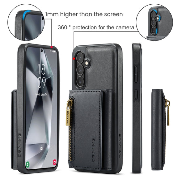 For Samsung Galaxy S24 5G DG.MING M5 Series Zip RFID Multi Card Detachable Leather Phone Case(Black)