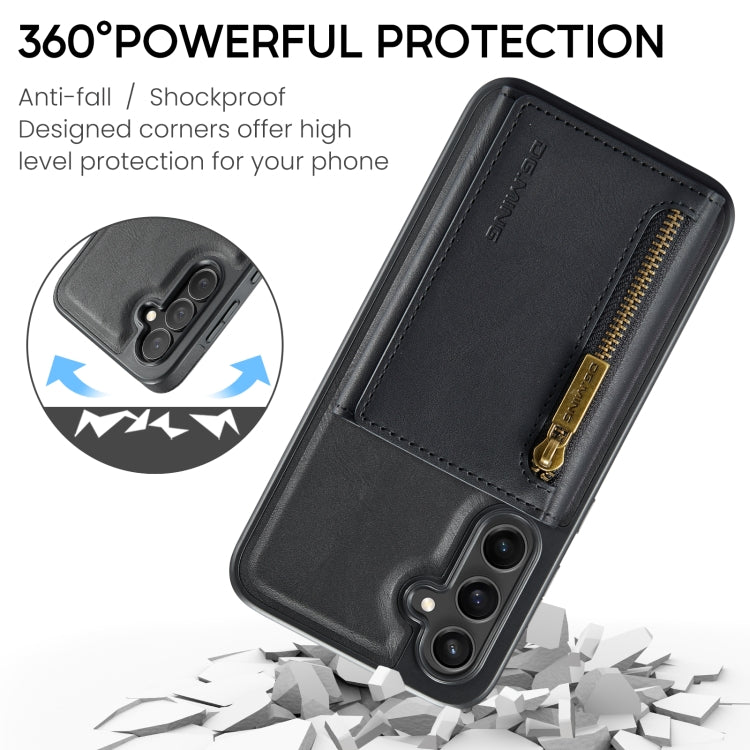 For Samsung Galaxy S24 5G DG.MING M5 Series Zip RFID Multi Card Detachable Leather Phone Case(Black)