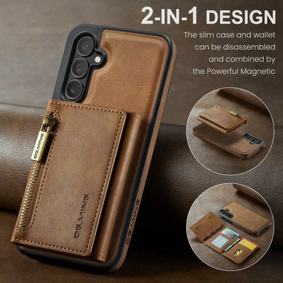 For Samsung Galaxy S24 5G DG.MING M5 Series Zip RFID Multi Card Detachable Leather Phone Case(Brown)