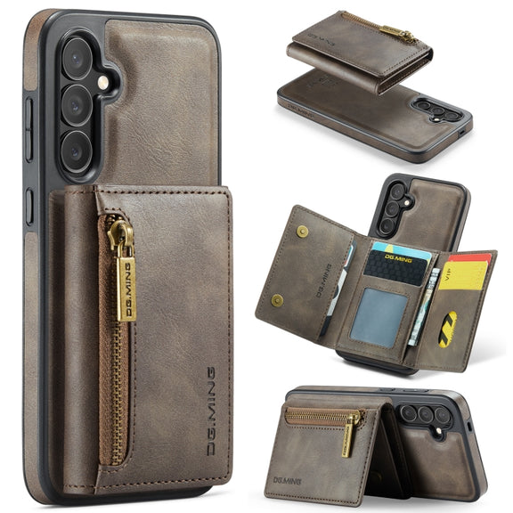 For Samsung Galaxy S24 5G DG.MING M5 Series Zip RFID Multi Card Detachable Leather Phone Case(Coffee)